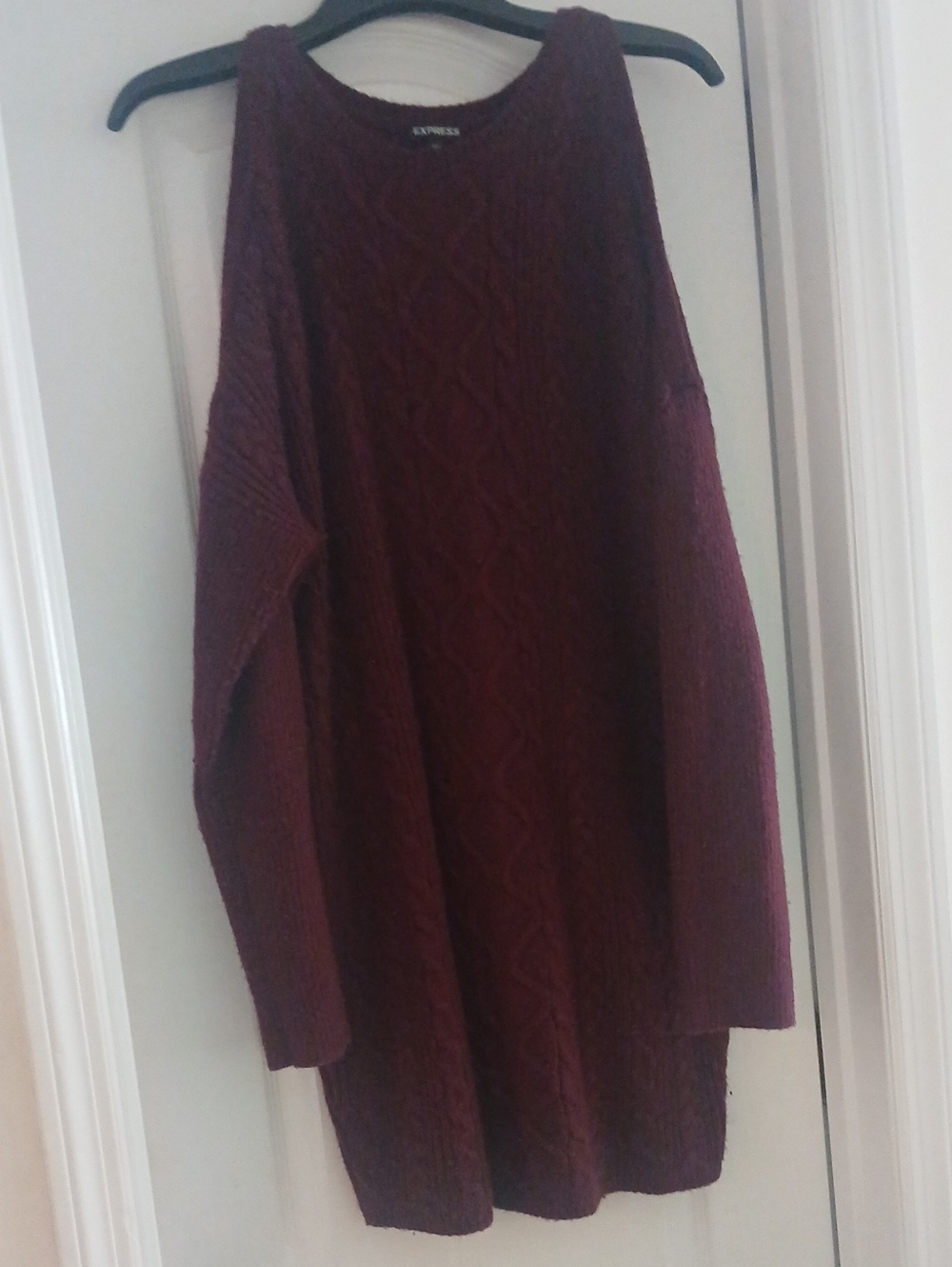 Express Cable Knit Long Sleeve Dress in Burgundy